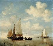 willem van de velde  the younger Dutch Smalschips and a Rowing Boat oil painting picture wholesale